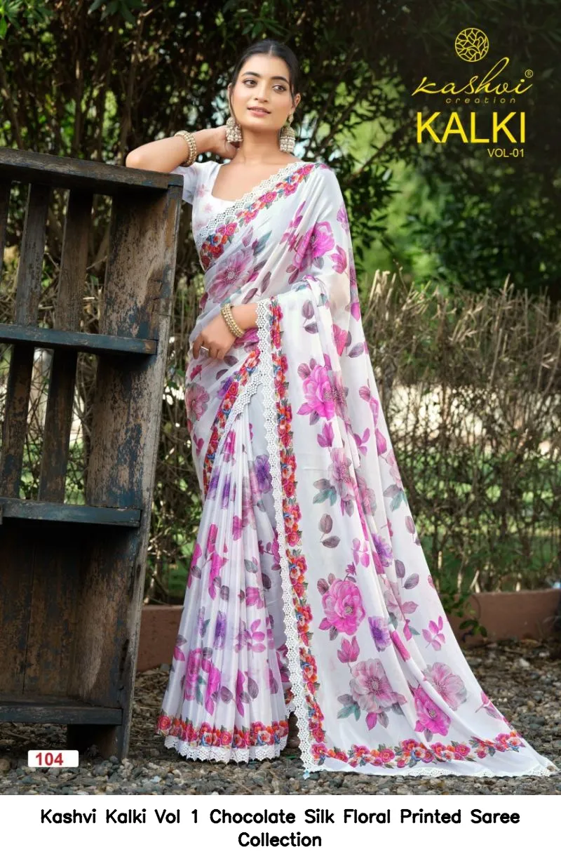Kashvi Kalki Vol 1 Chocolate Silk Floral Printed Saree Collection - Image 10