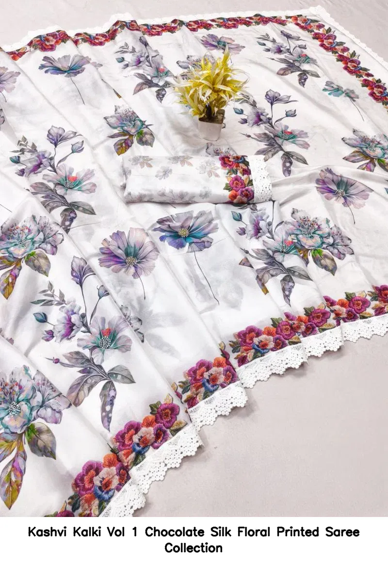 Kashvi Kalki Vol 1 Chocolate Silk Floral Printed Saree Collection - Image 11