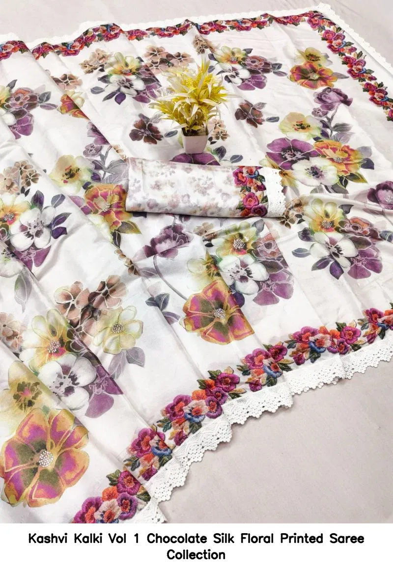 Kashvi Kalki Vol 1 Chocolate Silk Floral Printed Saree Collection - Image 14