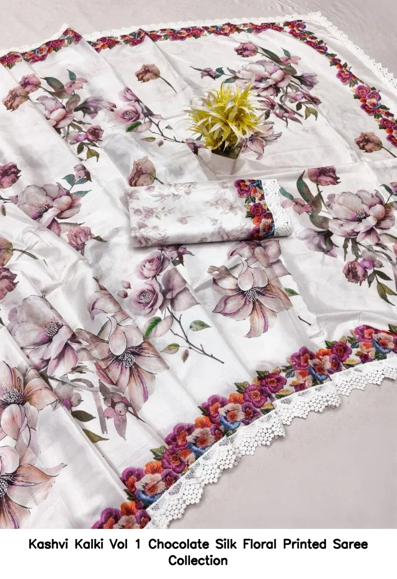 Kashvi Kalki Vol 1 Chocolate Silk Floral Printed Saree Collection - Image 2