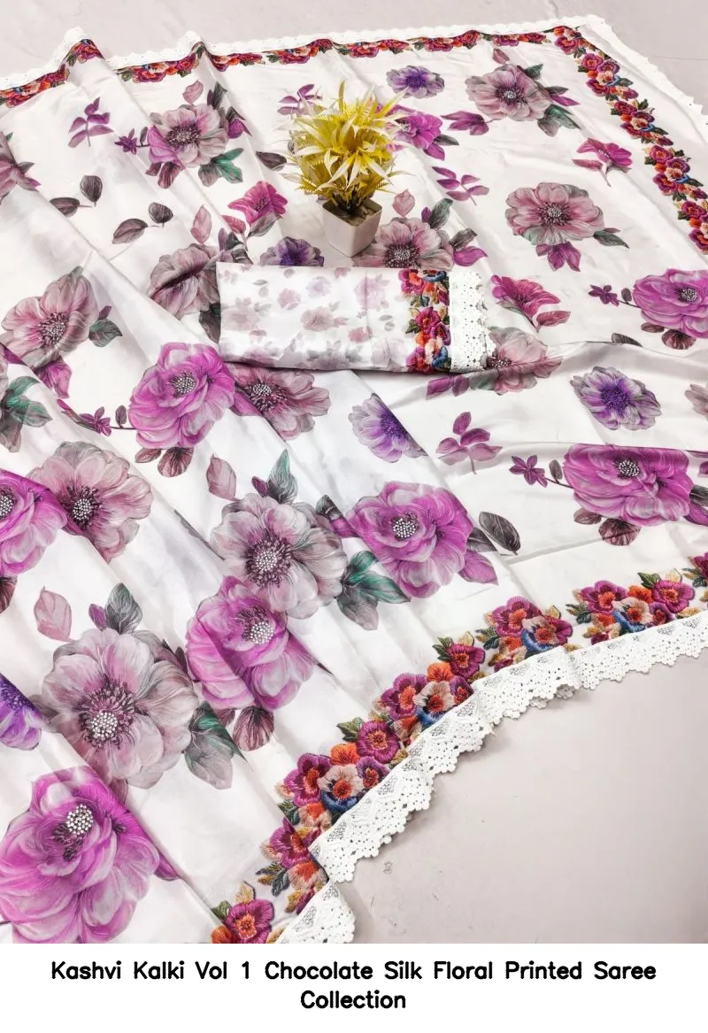 Kashvi Kalki Vol 1 Chocolate Silk Floral Printed Saree Collection - Image 4