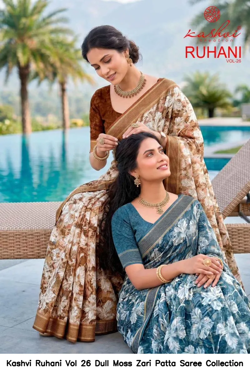 Kashvi Ruhani Vol 26 Dull Moss Zari Patta Saree Collection