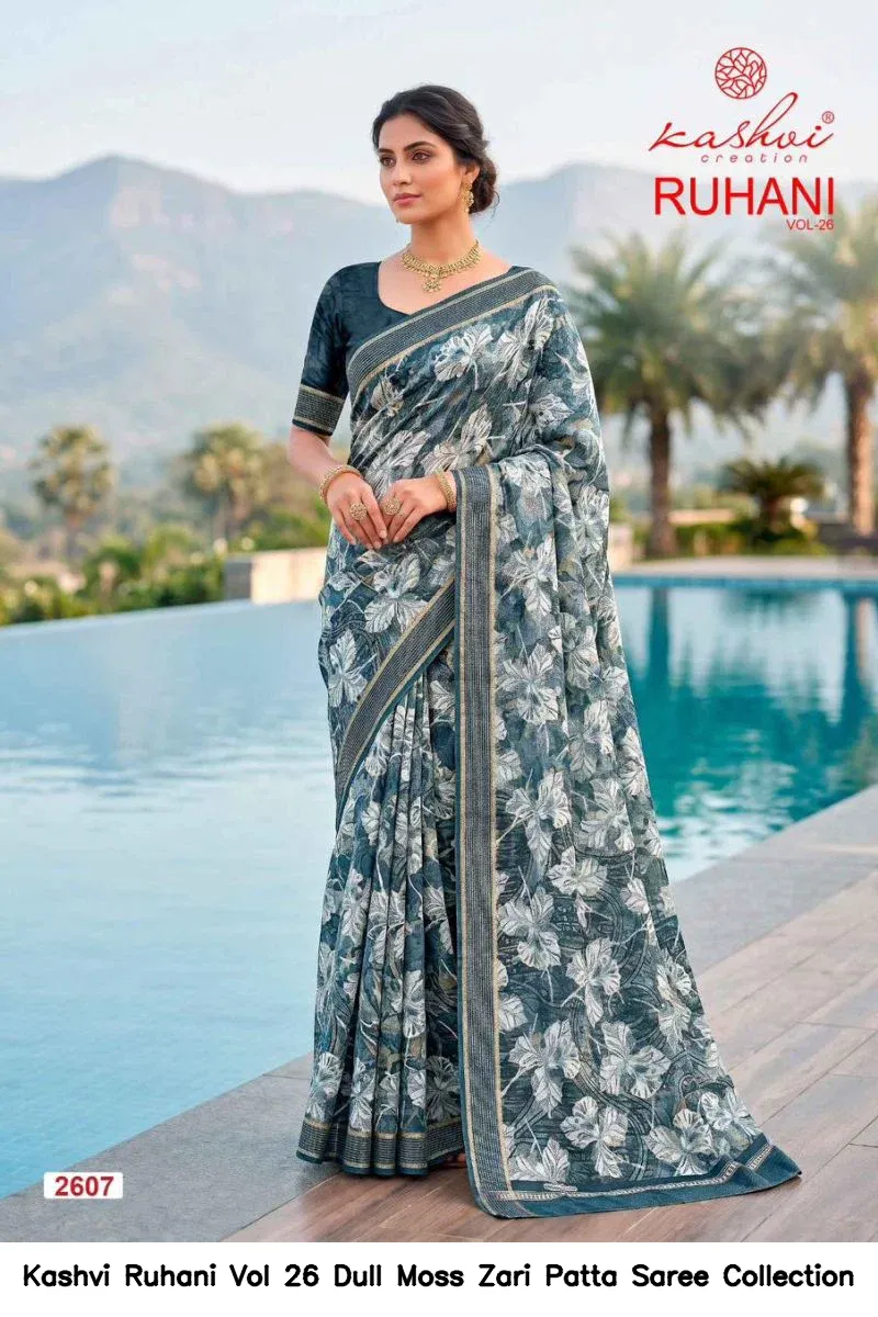 Kashvi Ruhani Vol 26 Dull Moss Zari Patta Saree Collection - Image 2