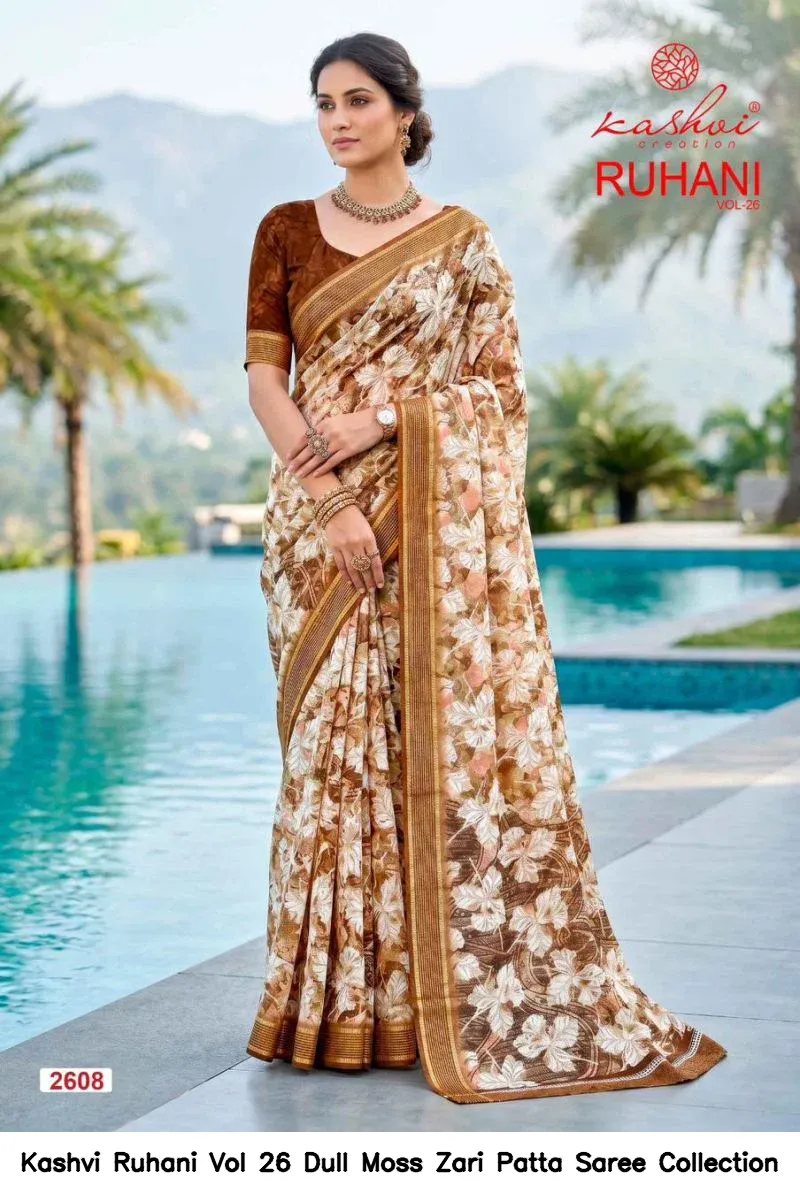 Kashvi Ruhani Vol 26 Dull Moss Zari Patta Saree Collection - Image 3