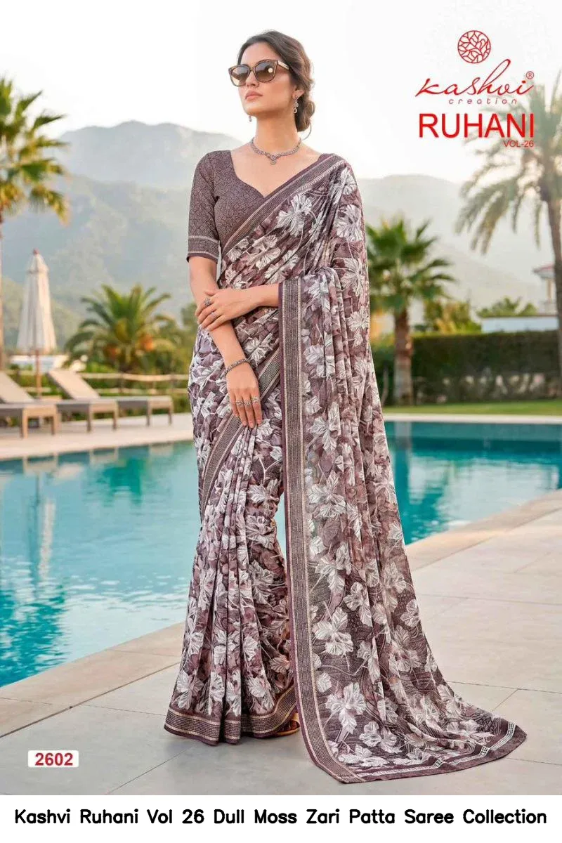 Kashvi Ruhani Vol 26 Dull Moss Zari Patta Saree Collection - Image 5