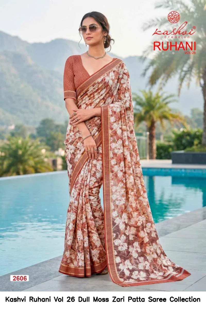 Kashvi Ruhani Vol 26 Dull Moss Zari Patta Saree Collection - Image 6