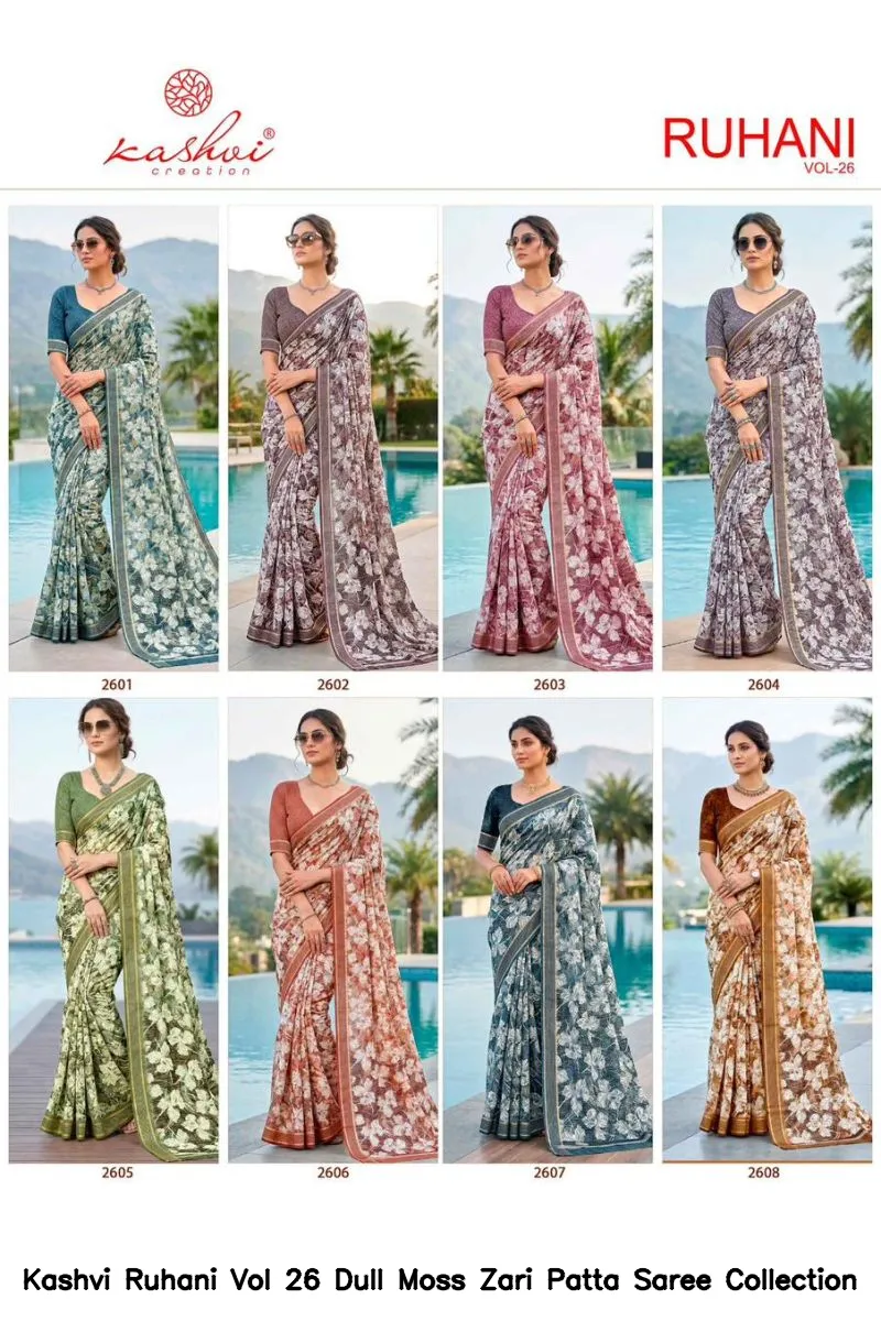 Kashvi Ruhani Vol 26 Dull Moss Zari Patta Saree Collection - Image 7