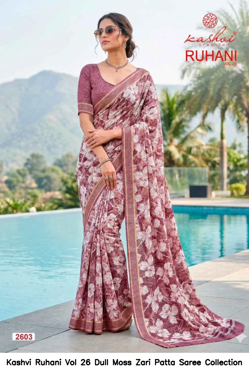 Kashvi Ruhani Vol 26 Dull Moss Zari Patta Saree Collection - Image 8