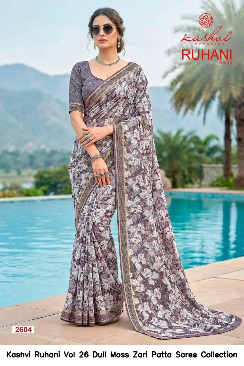 Kashvi Ruhani Vol 26 Dull Moss Zari Patta Saree Collection - Image 9