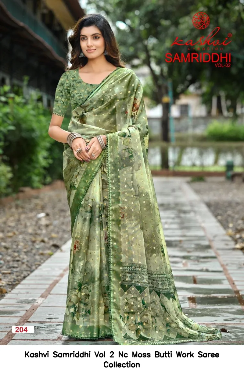 Kashvi Samriddhi Vol 2 Nc Moss Butti Work Saree Collection - Image 3