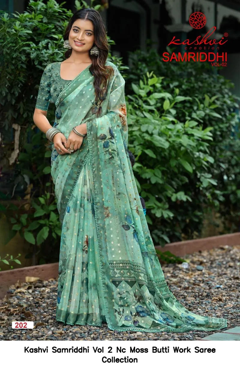 Kashvi Samriddhi Vol 2 Nc Moss Butti Work Saree Collection - Image 4