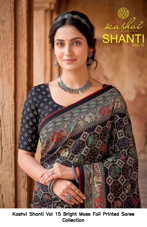 Kashvi Shanti Vol 15 Bright Moss Foil Printed Saree Collection