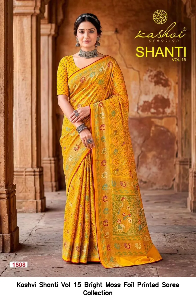 Kashvi Shanti Vol 15 Bright Moss Foil Printed Saree Collection - Image 5