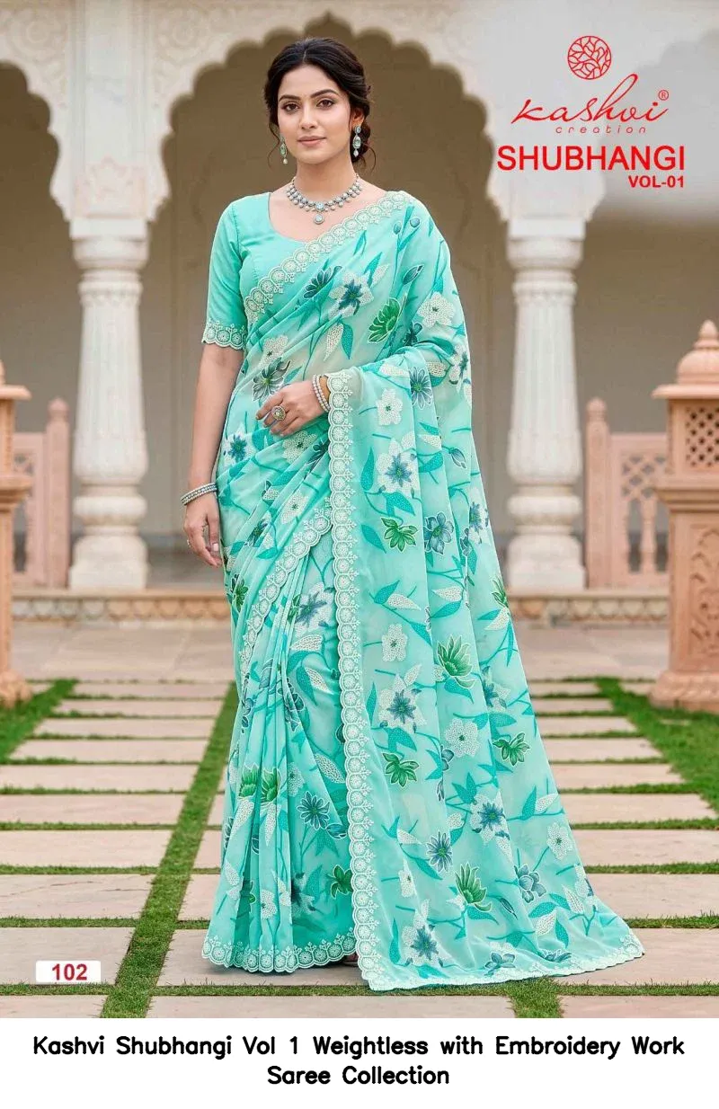 Kashvi Shubhangi Vol 1 Weightless with Embroidery Work Saree Collection - Image 10
