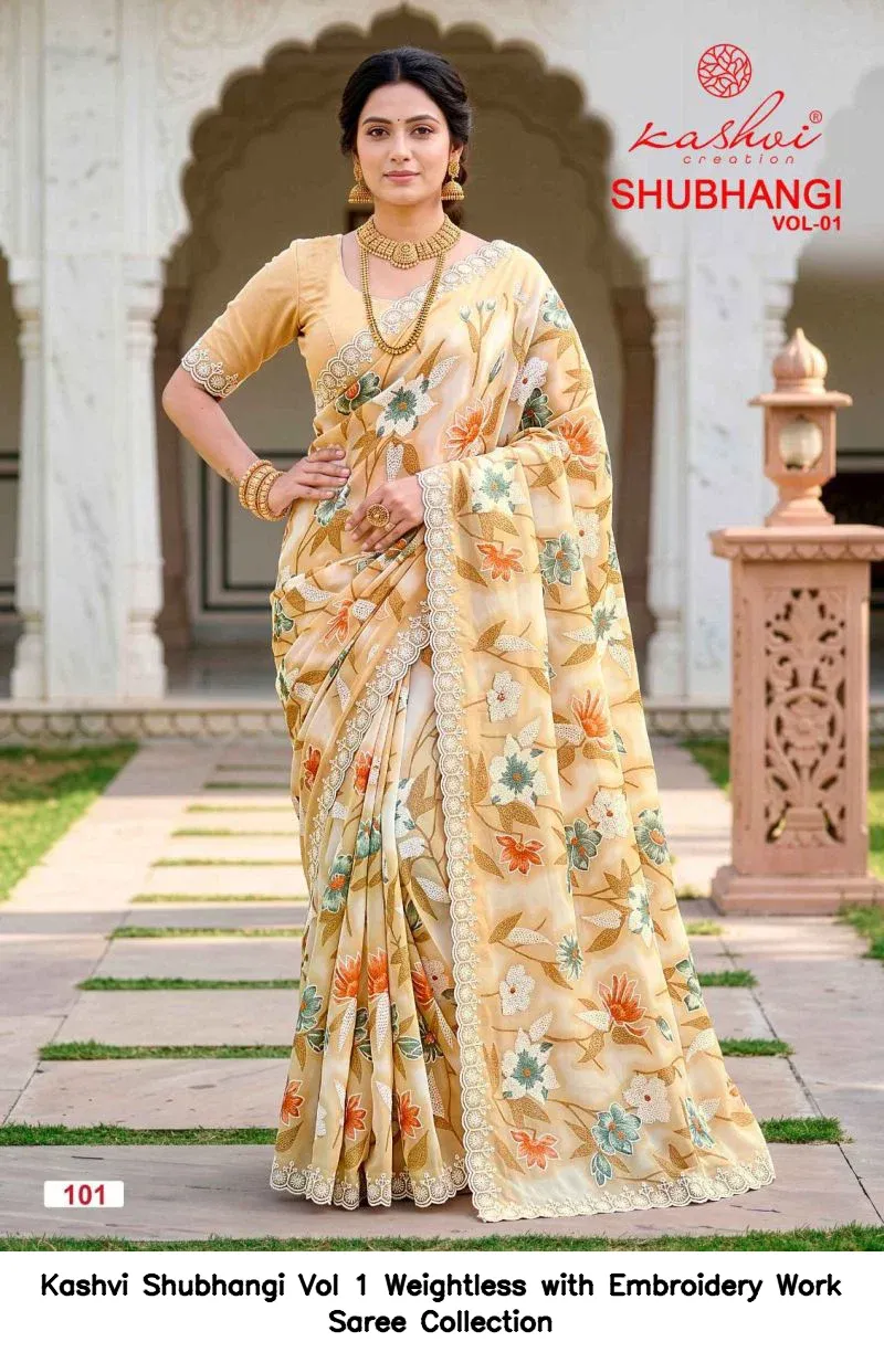 Kashvi Shubhangi Vol 1 Weightless with Embroidery Work Saree Collection - Image 2