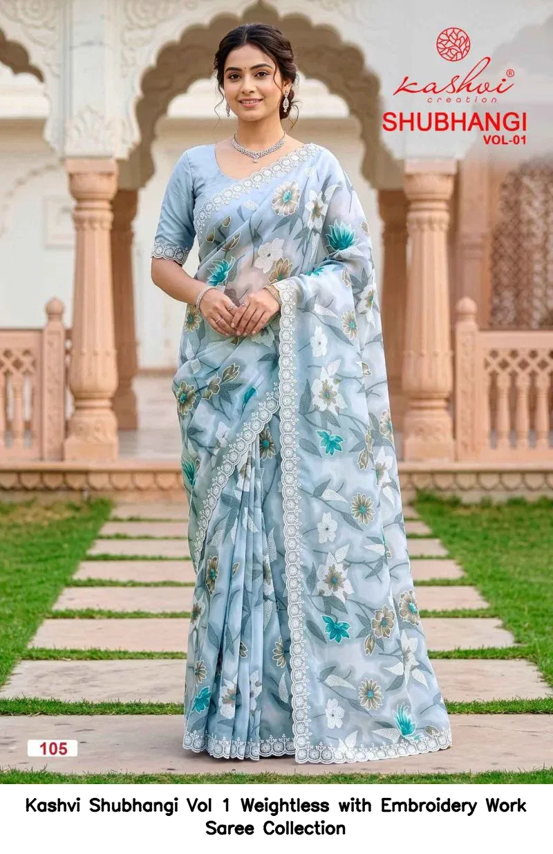 Kashvi Shubhangi Vol 1 Weightless with Embroidery Work Saree Collection - Image 3