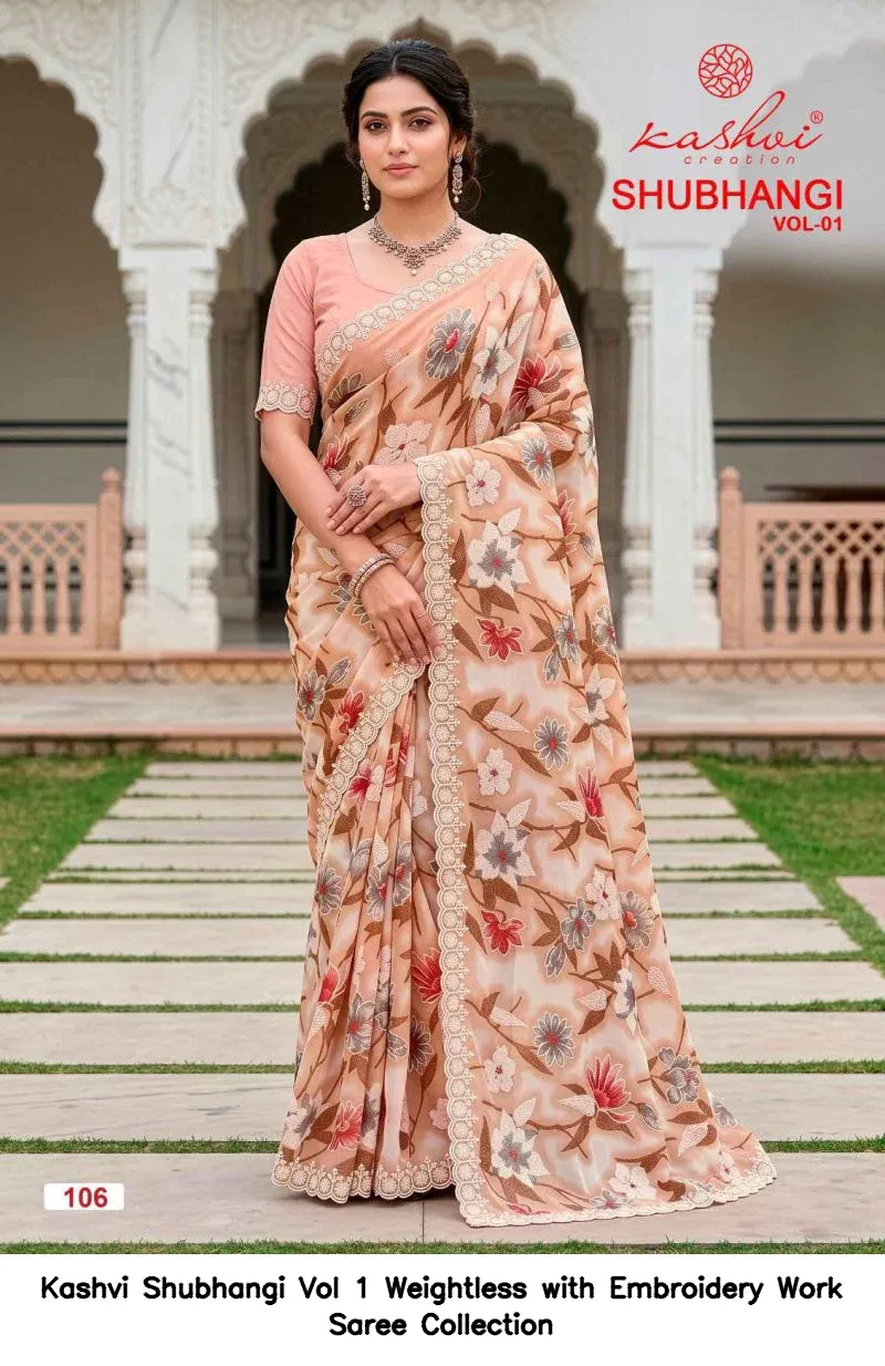 Kashvi Shubhangi Vol 1 Weightless with Embroidery Work Saree Collection - Image 5