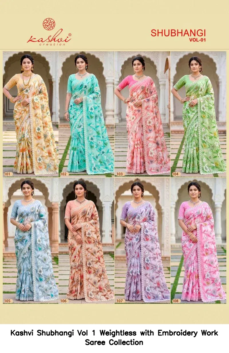 Kashvi Shubhangi Vol 1 Weightless with Embroidery Work Saree Collection - Image 7