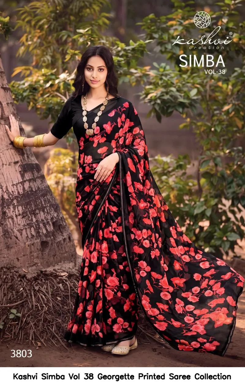 Kashvi Simba Vol 38 Georgette Printed Saree Collection - Image 9