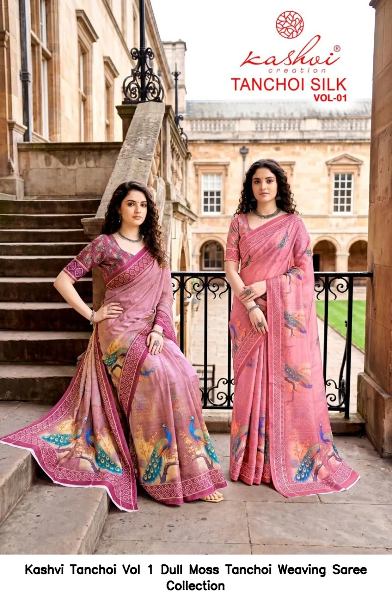 Kashvi Tanchoi Vol 1 Dull Moss Tanchoi Weaving Saree Collection