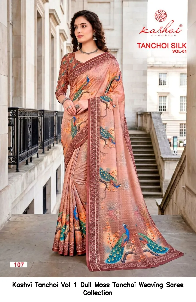 Kashvi Tanchoi Vol 1 Dull Moss Tanchoi Weaving Saree Collection - Image 10
