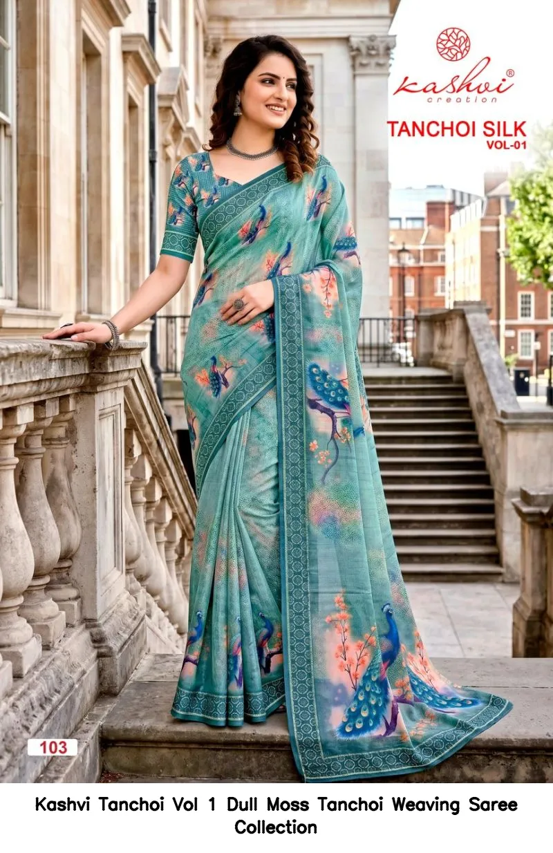 Kashvi Tanchoi Vol 1 Dull Moss Tanchoi Weaving Saree Collection - Image 5