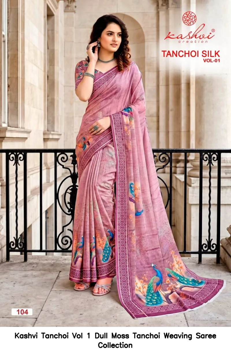 Kashvi Tanchoi Vol 1 Dull Moss Tanchoi Weaving Saree Collection - Image 6