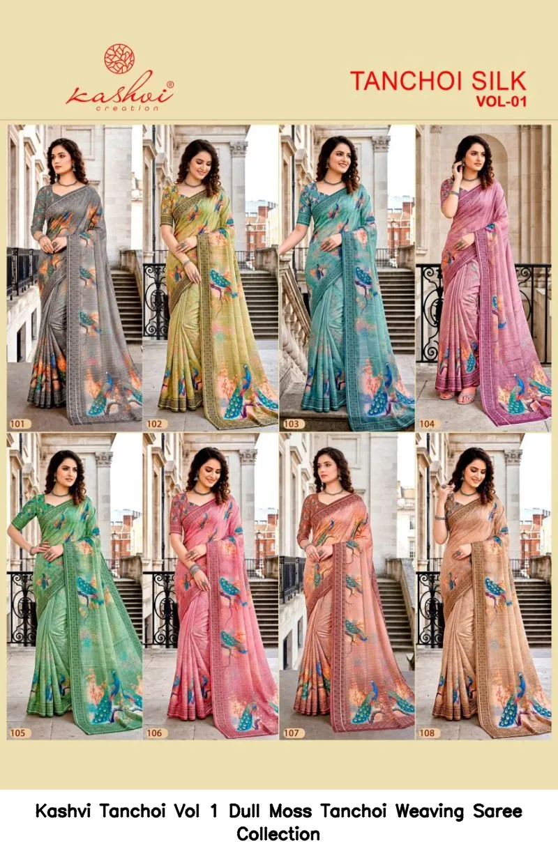 Kashvi Tanchoi Vol 1 Dull Moss Tanchoi Weaving Saree Collection - Image 7