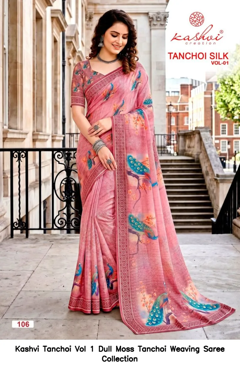Kashvi Tanchoi Vol 1 Dull Moss Tanchoi Weaving Saree Collection - Image 8