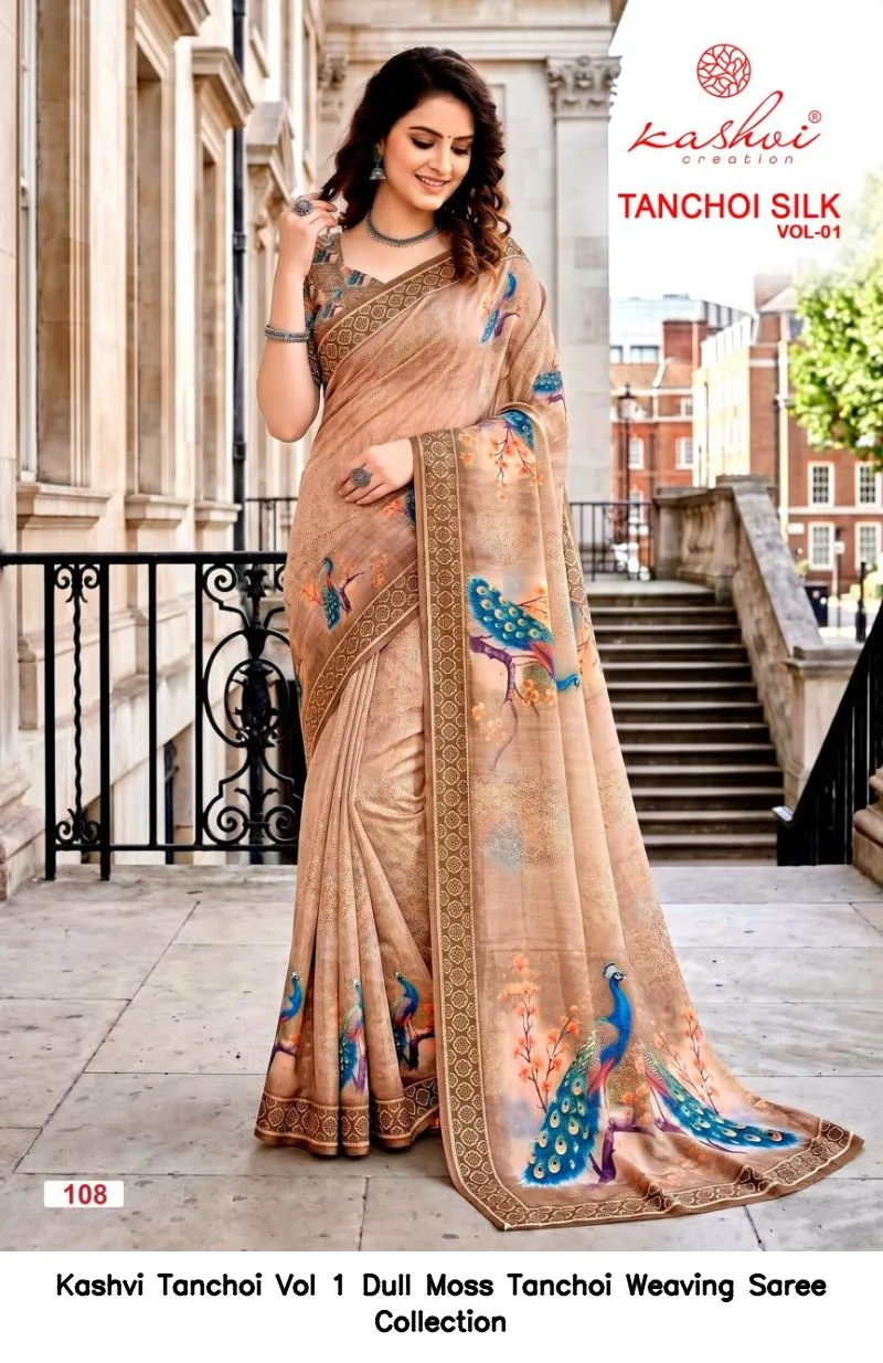 Kashvi Tanchoi Vol 1 Dull Moss Tanchoi Weaving Saree Collection - Image 9