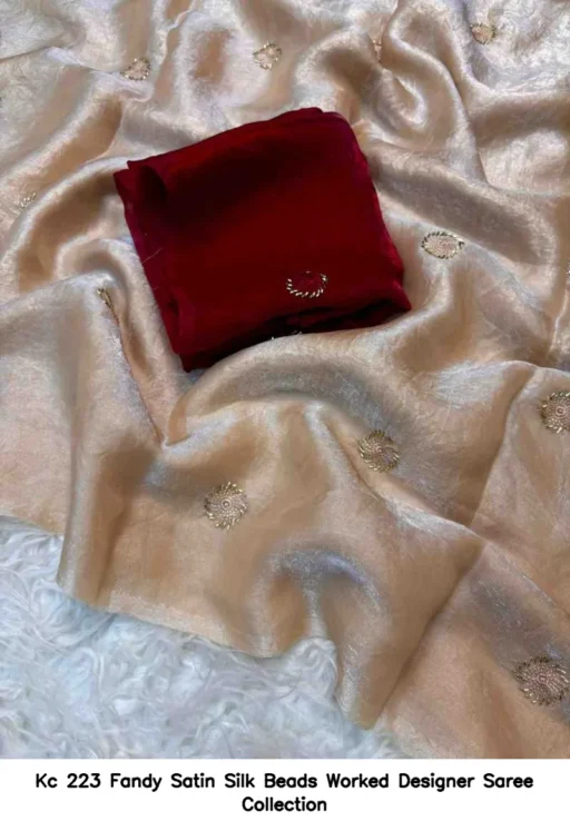 Kc 223 Fandy Satin Silk Beads Worked Designer Saree Collection