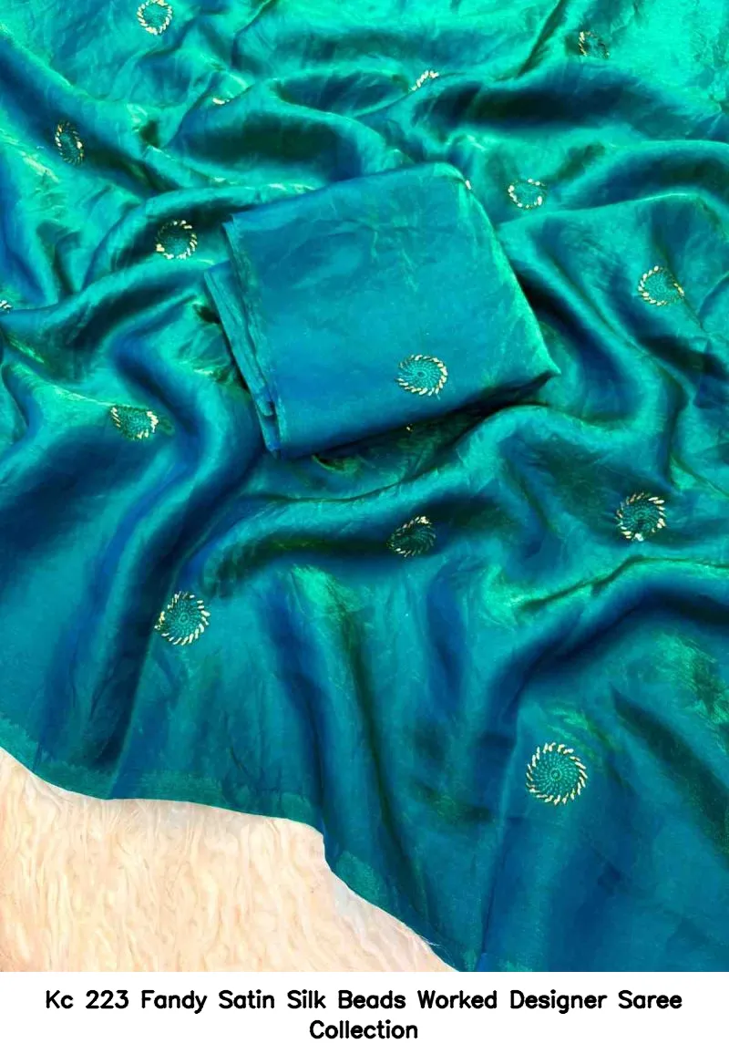 Kc 223 Fandy Satin Silk Beads Worked Designer Saree Collection - Image 10