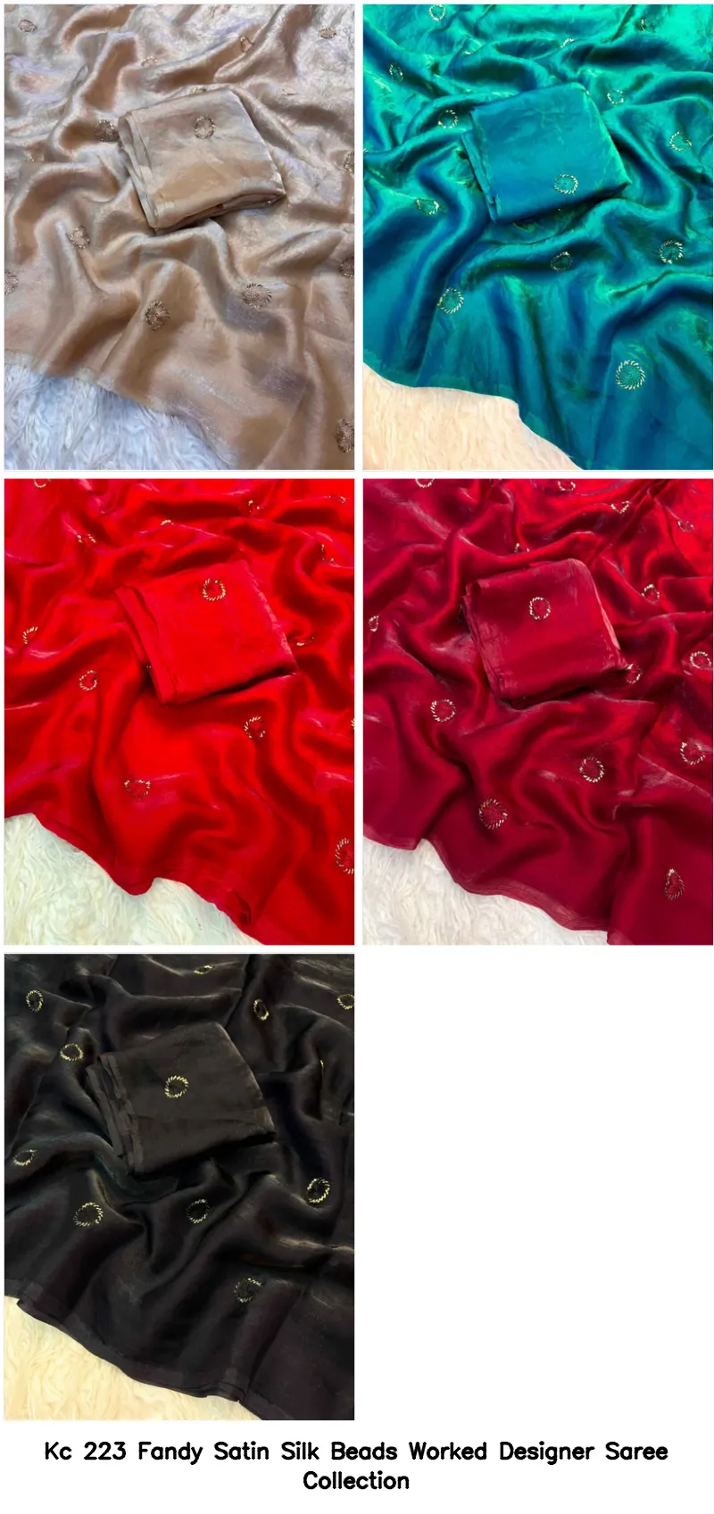 Kc 223 Fandy Satin Silk Beads Worked Designer Saree Collection - Image 12