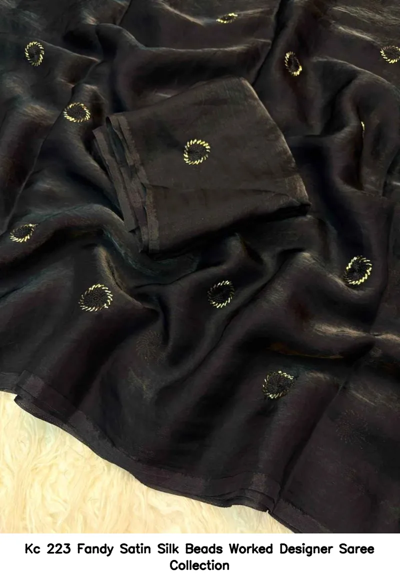Kc 223 Fandy Satin Silk Beads Worked Designer Saree Collection - Image 14
