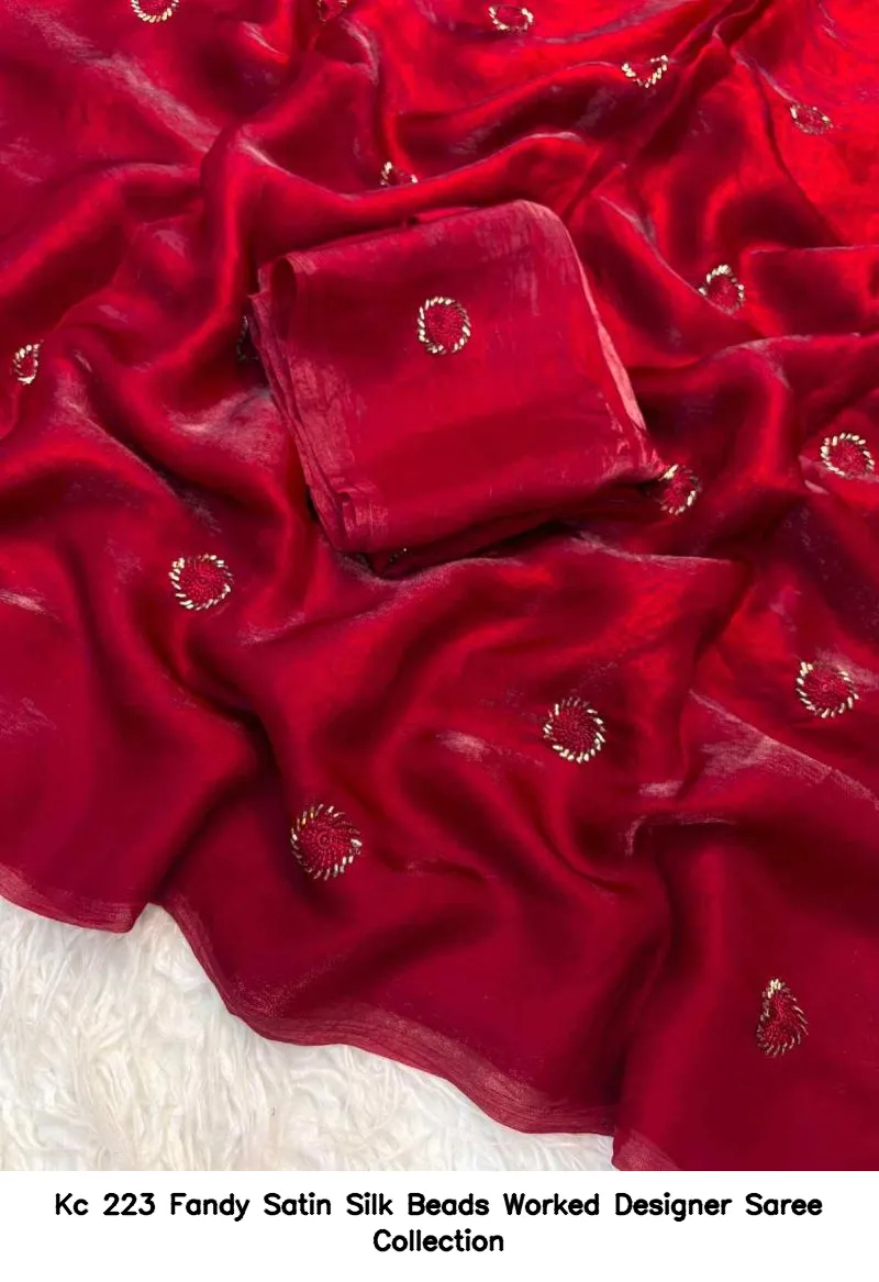 Kc 223 Fandy Satin Silk Beads Worked Designer Saree Collection - Image 2