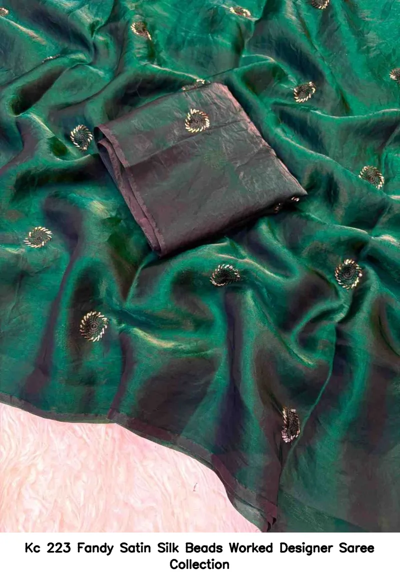 Kc 223 Fandy Satin Silk Beads Worked Designer Saree Collection - Image 3