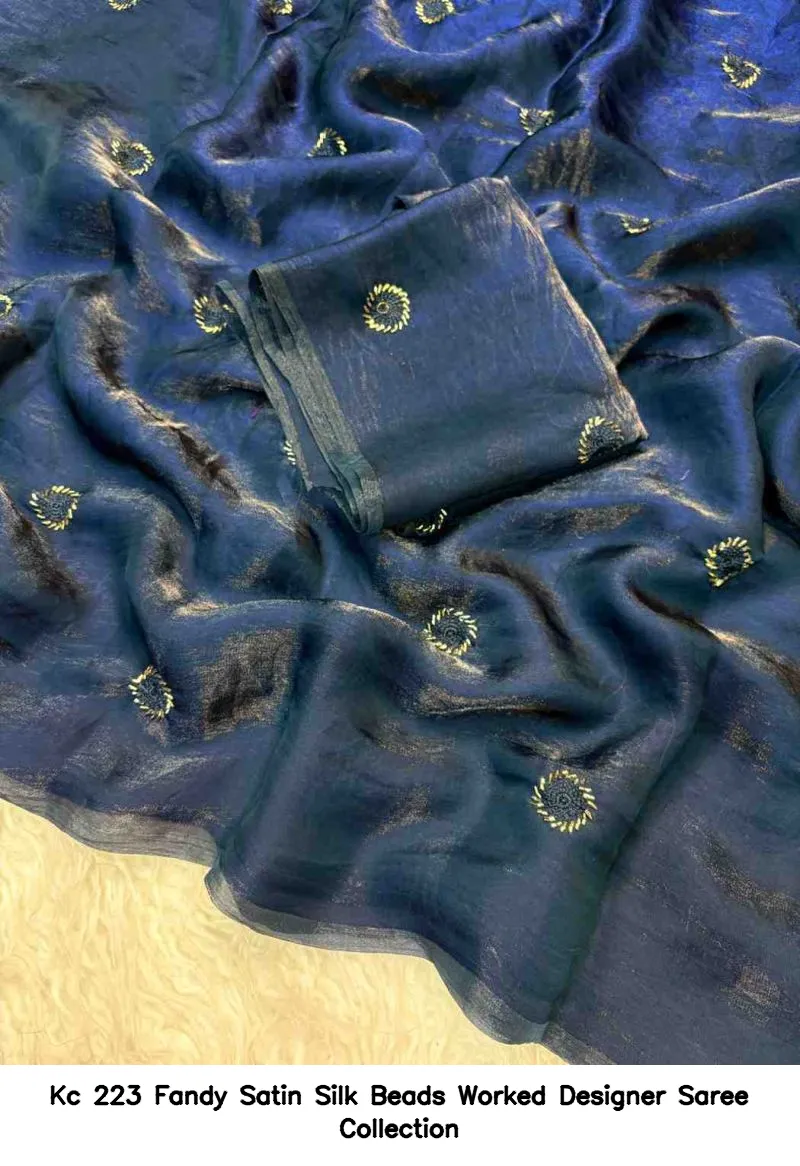 Kc 223 Fandy Satin Silk Beads Worked Designer Saree Collection - Image 4