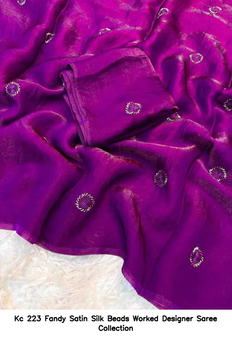 Kc 223 Fandy Satin Silk Beads Worked Designer Saree Collection - Image 5