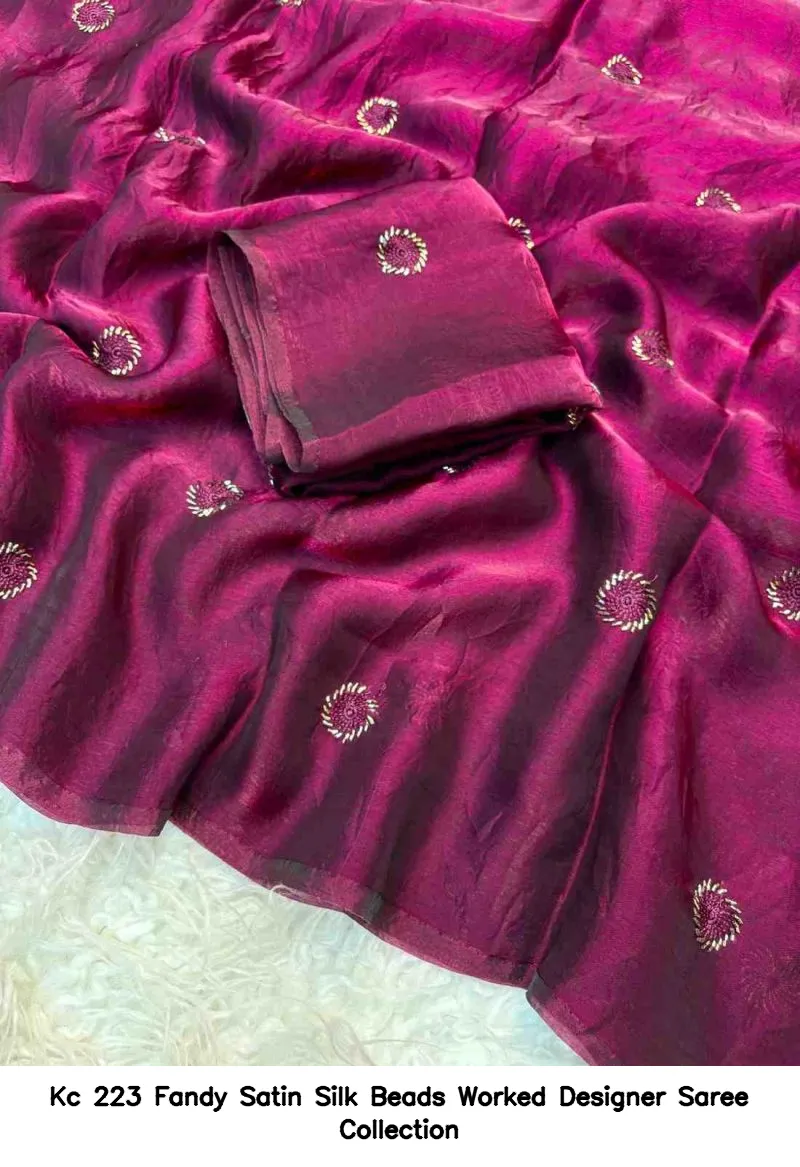 Kc 223 Fandy Satin Silk Beads Worked Designer Saree Collection - Image 7