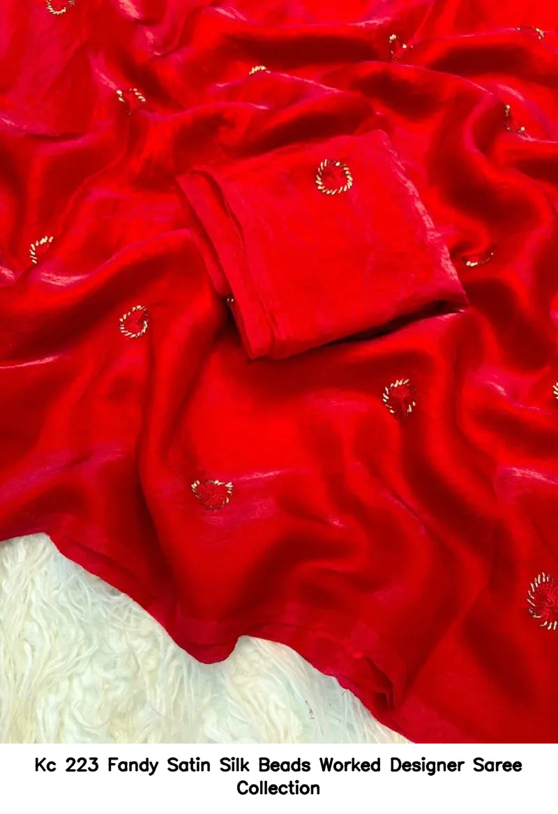 Kc 223 Fandy Satin Silk Beads Worked Designer Saree Collection - Image 8