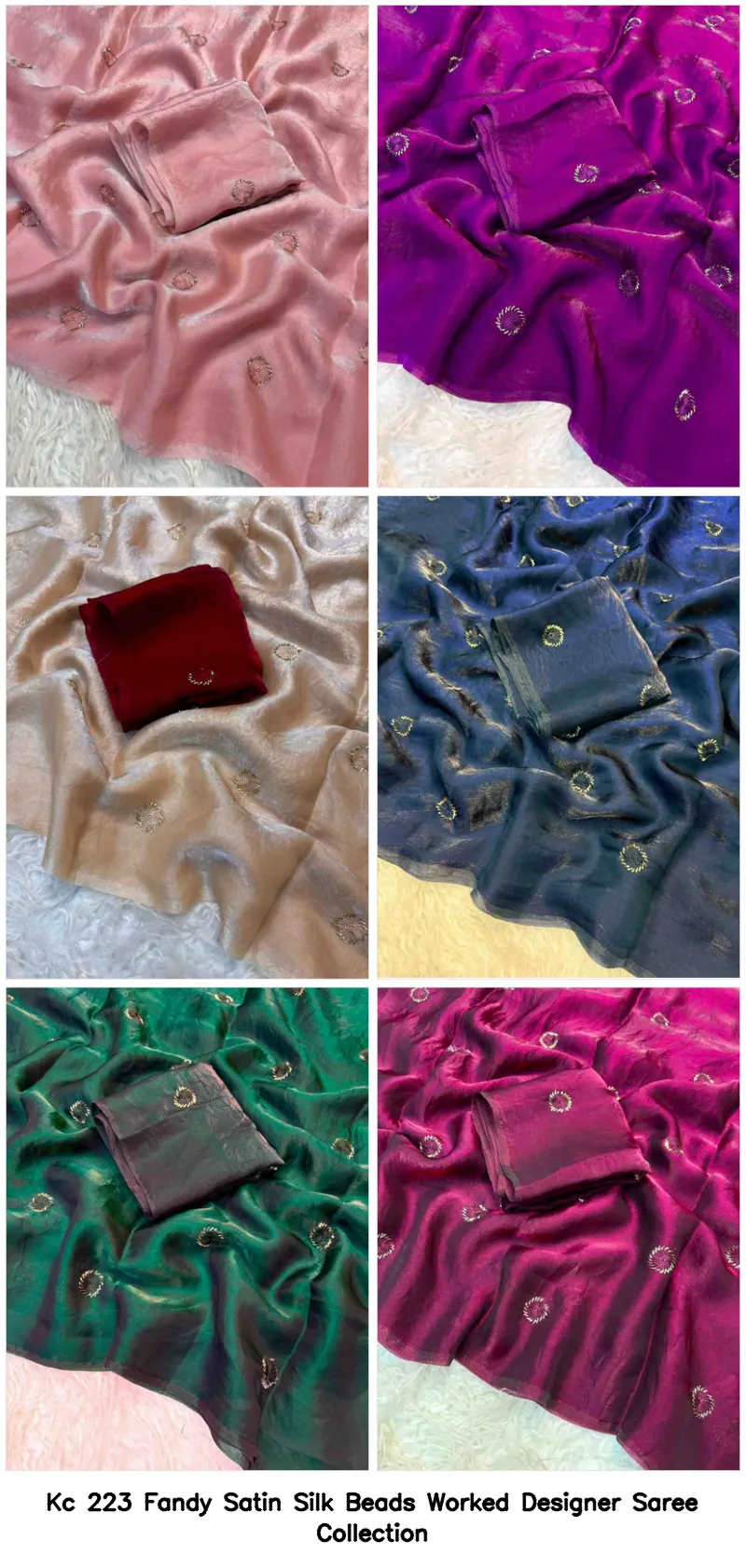 Kc 223 Fandy Satin Silk Beads Worked Designer Saree Collection - Image 9