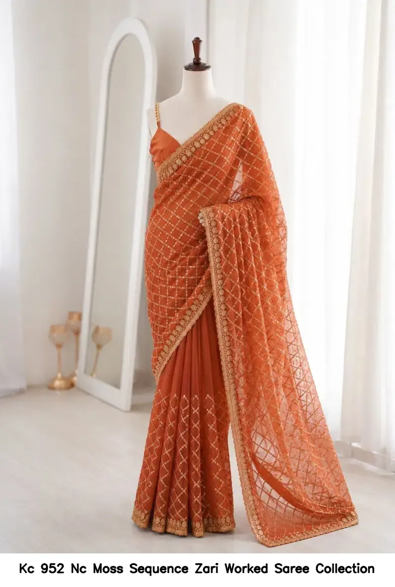 Kc 952 Nc Moss Sequence Zari Worked Saree Collection