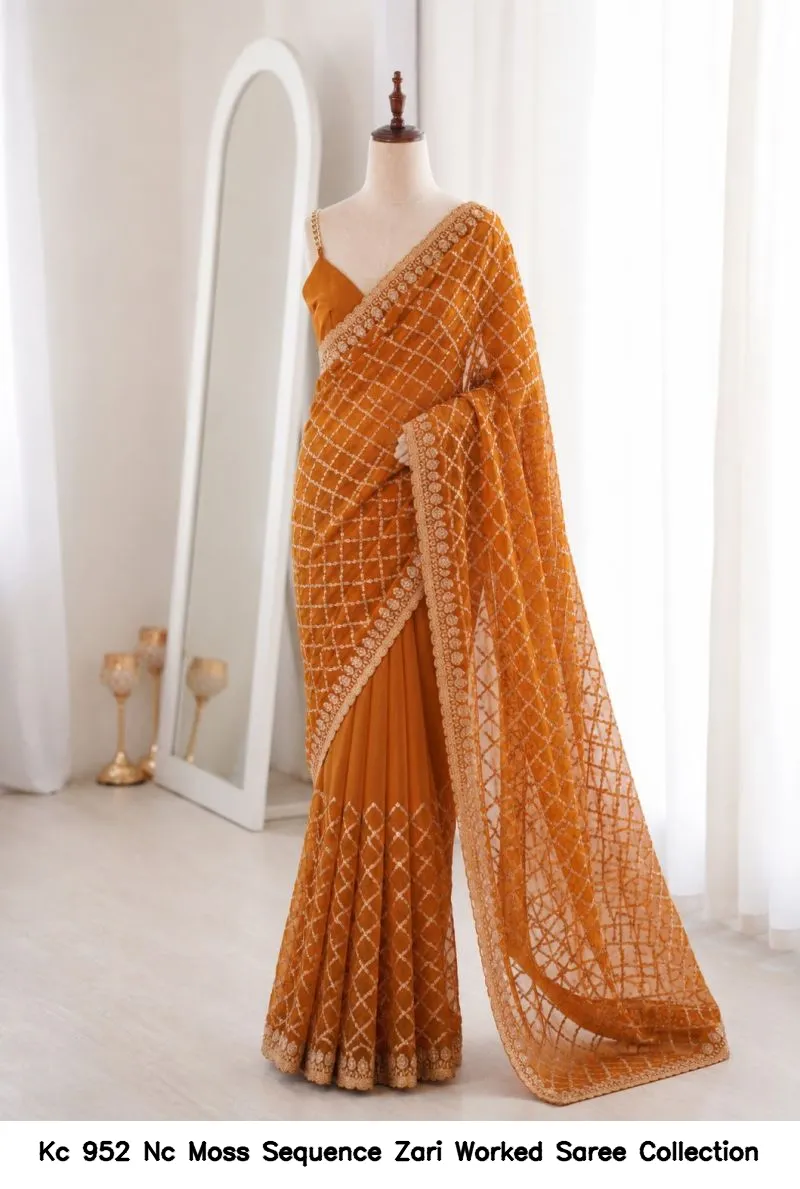 Kc 952 Nc Moss Sequence Zari Worked Saree Collection - Image 2