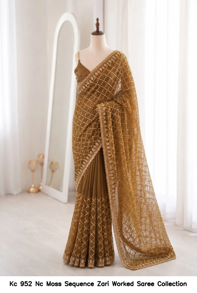 Kc 952 Nc Moss Sequence Zari Worked Saree Collection - Image 4