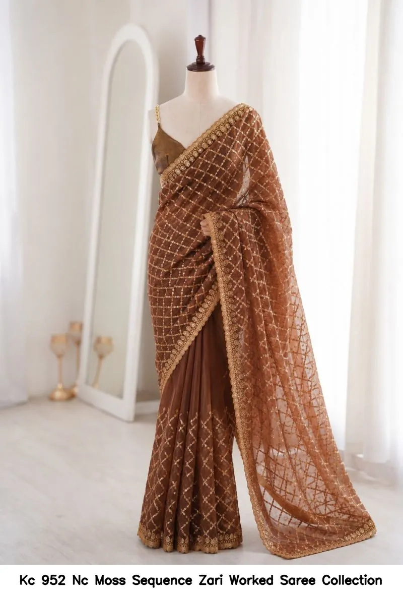 Kc 952 Nc Moss Sequence Zari Worked Saree Collection - Image 5
