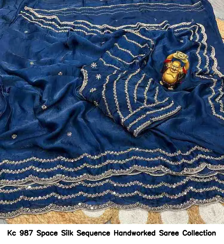Kc 987 Space Silk Sequence Handworked Saree Collection - Image 8