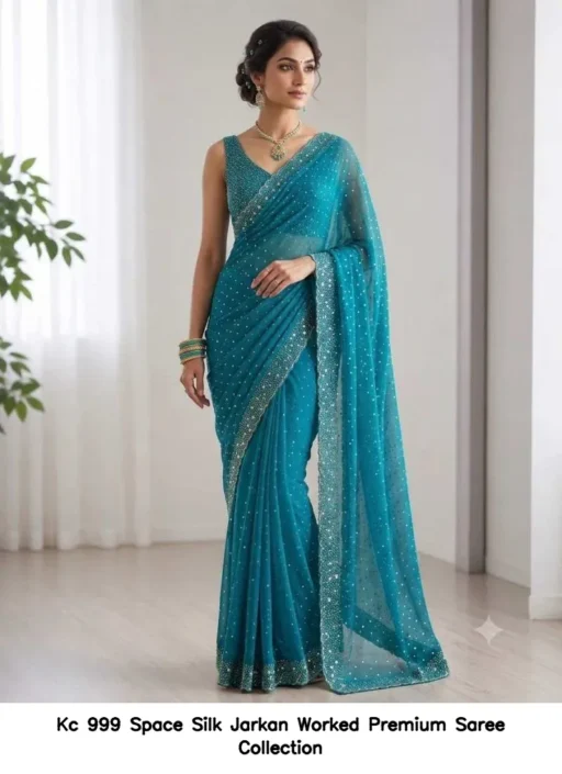 Kc 999 Space Silk Jarkan Worked Premium Saree Collection