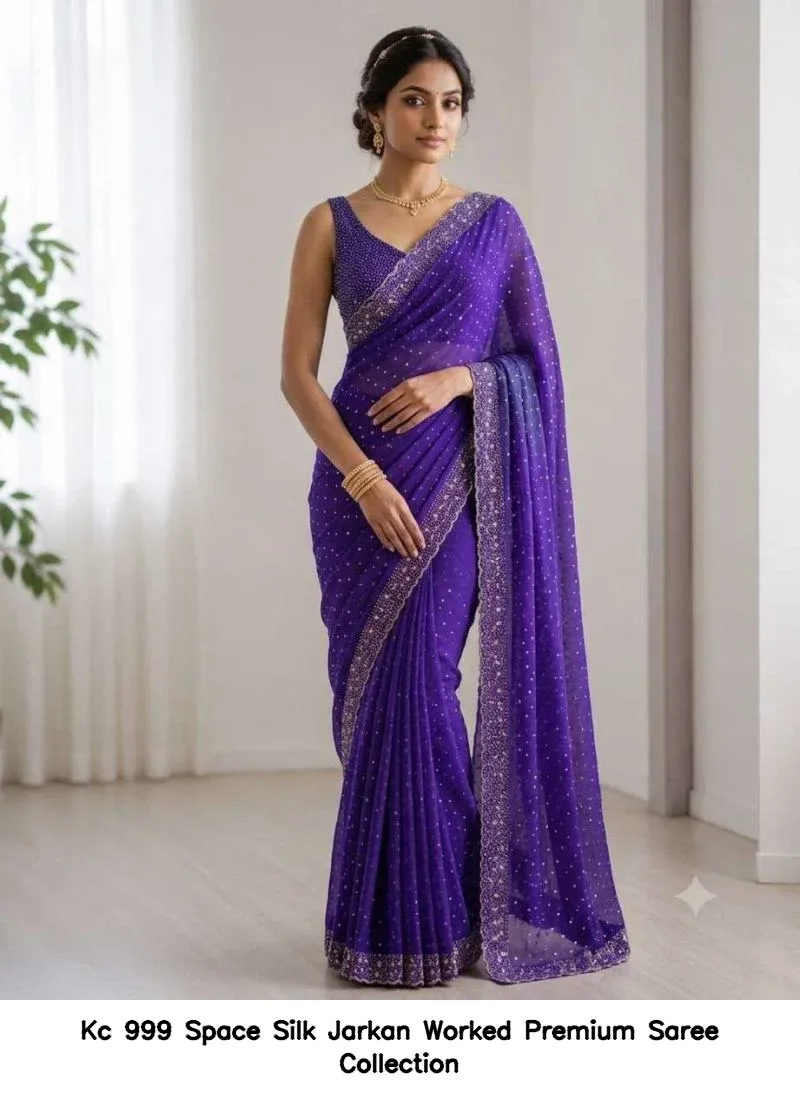 Kc 999 Space Silk Jarkan Worked Premium Saree Collection - Image 3