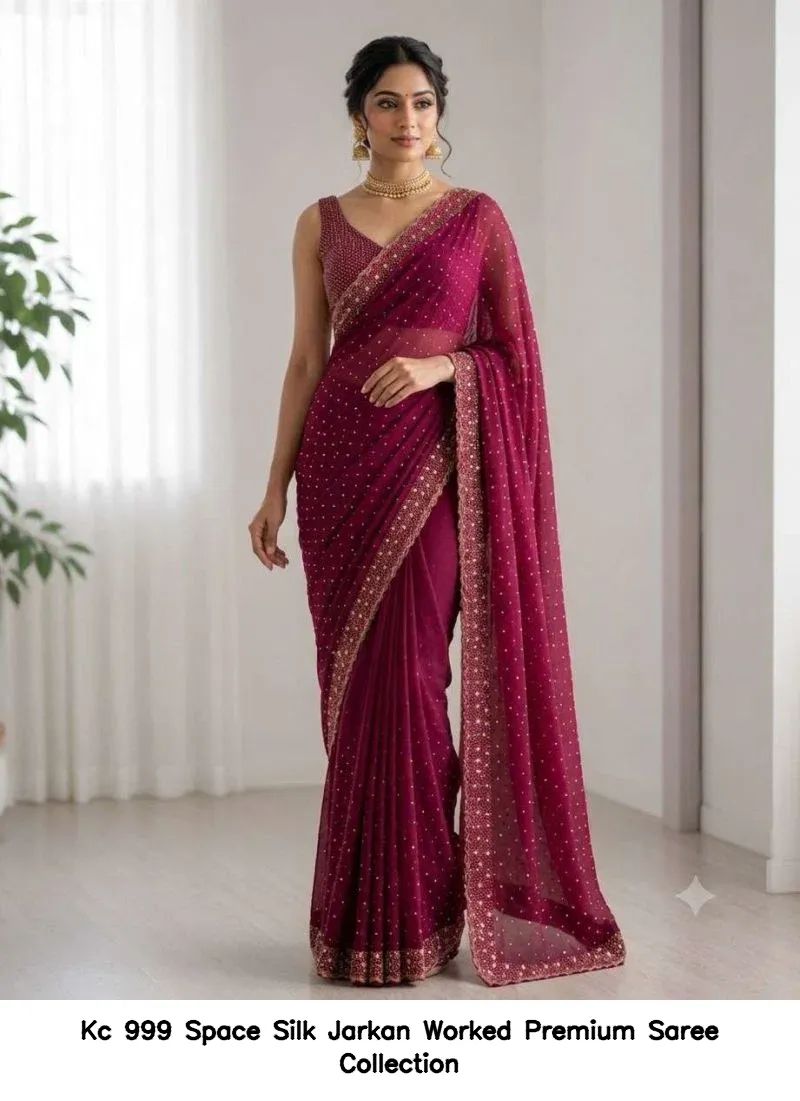 Kc 999 Space Silk Jarkan Worked Premium Saree Collection - Image 6