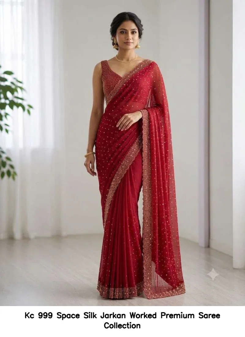 Kc 999 Space Silk Jarkan Worked Premium Saree Collection - Image 7